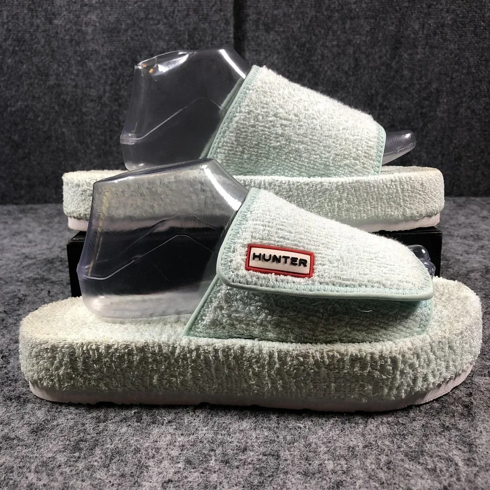 Hunter Shoes Womens Size 10 Mint‎ Green Terry Cloth Slides Sandals Pool Platform